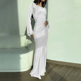 GETADME Fashion Long Dresses Simple Elegant Round Neck Satin Flare Sleeve Slim Solid Lace Up Slim Dresses Sexy 2025 Women New Dress