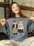 GETADME Fashion Lovely Women Cartoon Jacquard Sweater Loose Retro Jumper Winter Autumn Cute Bear Pattern Sweaters Pullover Korean Trendy