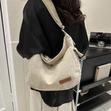 GETADME Fashion New Corduroy Tote Bag Women's Large Capacity Student Classroom Bag White Simple and Versatile One Shoulder Crossbody Bag