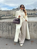 GETADME Fashion Oversize Lapel Extra Long Woolen Overcoat Women's Double Breasted Solid Cropped Overgarment 2024 Lady Commute Streetwear
