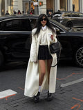 GETADME Fashion Oversize Lapel Extra Long Woolen Overcoat Women's Double Breasted Solid Cropped Overgarment 2024 Lady Commute Streetwear