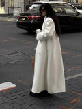 GETADME Fashion Oversize Lapel Extra Long Woolen Overcoat Women's Double Breasted Solid Cropped Overgarment 2024 Lady Commute Streetwear