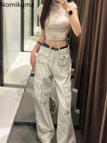 GETADME Fashion Pantalon Femme 2024 New Bottoms Streetwear Y2k Cargo Pants High Waist Straight Pockets Casual Trousers Women Clothing