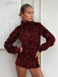 GETADME Fashion Sequins Shorts Sets Women Slim Shinny Turtleneck Long Sleeve Top High Waist Short Pants Suit 2025 New Lady Party Outfits