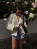 GETADME Fashion Single Breasted Buckle Cashmere Cardigan Women Casual V Neck Button Knitted Sweater New Autumn Female Commuter Knitwear