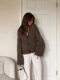 GETADME Fashion Single Breasted Buckle Cashmere Cardigan Women Casual V Neck Button Knitted Sweater New Autumn Female Commuter Knitwear