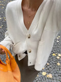 GETADME Fashion Single Breasted Buckle Cashmere Cardigan Women Casual V Neck Button Knitted Sweater New Autumn Female Commuter Knitwear