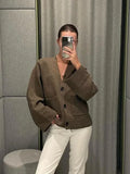 GETADME Fashion Single Breasted Buckle Cashmere Cardigan Women Casual V Neck Button Knitted Sweater New Autumn Female Commuter Knitwear