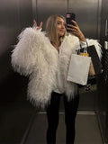 GETADME Fashion Solid Flurry Faux Fur Woman's Coat Elegant V Neck Long Sleeve Warm Jacket 2025 New Winter Female High Street Outerwear