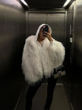 GETADME Fashion Solid Flurry Faux Fur Woman's Coat Elegant V Neck Long Sleeve Warm Jacket 2025 New Winter Female High Street Outerwear