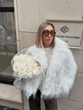 GETADME Fashion Solid Flurry Faux Fur Woman's Coat Elegant V Neck Long Sleeve Warm Jacket 2025 New Winter Female High Street Outerwear