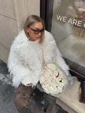 GETADME Fashion Solid Flurry Faux Fur Woman's Coat Elegant V Neck Long Sleeve Warm Jacket 2025 New Winter Female High Street Outerwear