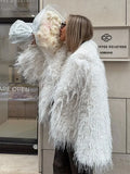 GETADME Fashion Solid Flurry Faux Fur Woman's Coat Elegant V Neck Long Sleeve Warm Jacket 2025 New Winter Female High Street Outerwear