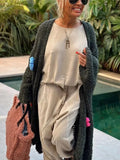 GETADME Fashion Stripe Long Cardigan Sweater Women Lantern Long Sleeve Loose Oversize Knitted Coat  Autumn Lady Chic Streetwear Overcoat