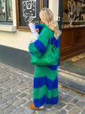 GETADME Fashion Stripe Long Cardigan Sweater Women Lantern Long Sleeve Loose Oversize Knitted Coat  Autumn Lady Chic Streetwear Overcoat