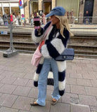 GETADME Fashion Stripe Long Cardigan Sweater Women Lantern Long Sleeve Loose Oversize Knitted Coat  Autumn Lady Chic Streetwear Overcoat