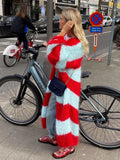 GETADME Fashion Stripe Long Cardigan Sweater Women Lantern Long Sleeve Loose Oversize Knitted Coat  Autumn Lady Chic Streetwear Overcoat