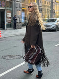 GETADME Fashion Tassels Woolen Long Coats Women Elegant Lapel Single Breasted Oversized Jackets 2025 Autumn New Lady Street Outerwears