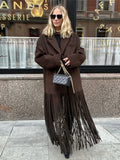 GETADME Fashion Tassels Woolen Long Coats Women Elegant Lapel Single Breasted Oversized Jackets 2025 Autumn New Lady Street Outerwears