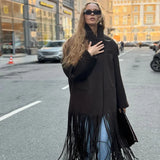 GETADME Fashion Tassels Woolen Long Coats Women Elegant Lapel Single Breasted Oversized Jackets 2025 Autumn New Lady Street Outerwears