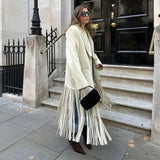 GETADME Fashion Tassels Woolen Long Coats Women Elegant Lapel Single Breasted Oversized Jackets 2025 Autumn New Lady Street Outerwears