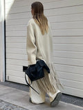 GETADME Fashion Tassels Woolen Long Coats Women Elegant Lapel Single Breasted Oversized Jackets 2025 Autumn New Lady Street Outerwears