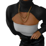 GETADME Fashion Women Extr-short Sweater Long Sleeve Mock Neck Knit Tops Fall Winter Shrug Knitwear