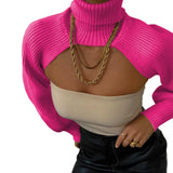 GETADME Fashion Women Extr-short Sweater Long Sleeve Mock Neck Knit Tops Fall Winter Shrug Knitwear