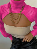 GETADME Fashion Women Extr-short Sweater Long Sleeve Mock Neck Knit Tops Fall Winter Shrug Knitwear