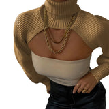 GETADME Fashion Women Extr-short Sweater Long Sleeve Mock Neck Knit Tops Fall Winter Shrug Knitwear