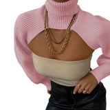 GETADME Fashion Women Extr-short Sweater Long Sleeve Mock Neck Knit Tops Fall Winter Shrug Knitwear