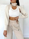 GETADME Fashion Women Extr-short Sweater Long Sleeve Mock Neck Knit Tops Fall Winter Shrug Knitwear