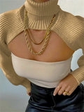 GETADME Fashion Women Extr-short Sweater Long Sleeve Mock Neck Knit Tops Fall Winter Shrug Knitwear