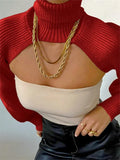 GETADME Fashion Women Extr-short Sweater Long Sleeve Mock Neck Knit Tops Fall Winter Shrug Knitwear