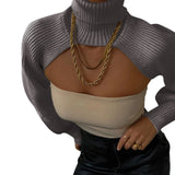 GETADME Fashion Women Extr-short Sweater Long Sleeve Mock Neck Knit Tops Fall Winter Shrug Knitwear
