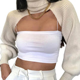 GETADME Fashion Women Extr-short Sweater Long Sleeve Mock Neck Knit Tops Fall Winter Shrug Knitwear
