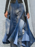 GETADME Fashion Women's Denim Skirt High Waist Sexy Patchwork Irregular M-Shaped Slit Elegant Party Skirt 2025 Y2K Fashion Skirt