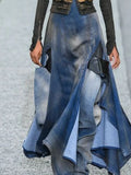 GETADME Fashion Women's Denim Skirt High Waist Sexy Patchwork Irregular M-Shaped Slit Elegant Party Skirt 2025 Y2K Fashion Skirt