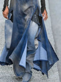 GETADME Fashion Women's Denim Skirt High Waist Sexy Patchwork Irregular M-Shaped Slit Elegant Party Skirt 2025 Y2K Fashion Skirt