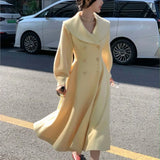 GETADME Fashion Women's Long Coats Winter New Outerwear Lapel Double Breasted Lantern Sleeve Solid Vintage Chic Woolen Overcoats 2025