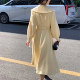GETADME Fashion Women's Long Coats Winter New Outerwear Lapel Double Breasted Lantern Sleeve Solid Vintage Chic Woolen Overcoats 2025