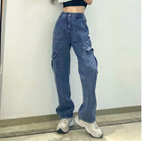 GETADME Fashionable Loose Fit High Waist Straight Leg Jeans with Multiple Pockets for Women High Waisted Jeans Baggy Jeans