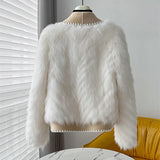 GETADME Faux Fox Fur Car Stripe Fur Coat For Women's Winter Lapel High-End Short Double-Sided Woolen Fashion Cardigan Thick Top Short