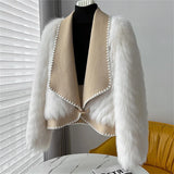 GETADME Faux Fox Fur Car Stripe Fur Coat For Women's Winter Lapel High-End Short Double-Sided Woolen Fashion Cardigan Thick Top Short