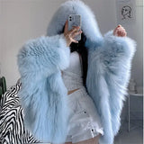GETADME Faux Fur Jackets for Women Autumn Winter Short Bat Full Sleeve Hooded Coats Slim Spliced Thick Coat Loose Open Stitch Jacket