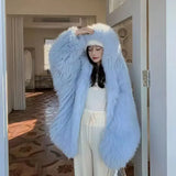 GETADME Faux Fur Jackets for Women Autumn Winter Short Bat Full Sleeve Hooded Coats Slim Spliced Thick Coat Loose Open Stitch Jacket