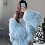 GETADME Faux Fur Jackets for Women Autumn Winter Short Bat Full Sleeve Hooded Coats Slim Spliced Thick Coat Loose Open Stitch Jacket