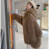 GETADME Faux Fur Jackets for Women Autumn Winter Short Bat Full Sleeve Hooded Coats Slim Spliced Thick Coat Loose Open Stitch Jacket