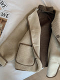 GETADME Faux Lamb Wool Jacket Women Korean Fashion Casual Short Jacket Winter Long Sleeve Coat Lady Loose Single Breasted Outerwear