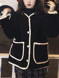 GETADME Faux Lamb Wool Jacket Women Korean Fashion Casual Short Jacket Winter Long Sleeve Coat Lady Loose Single Breasted Outerwear